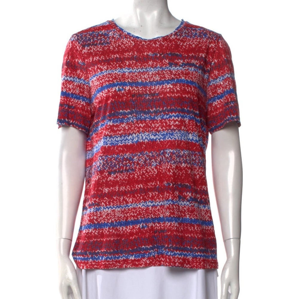 Tory Burch size xs Striped Crew neck t shirt Red and Blue Knit Top 100 Cotton
